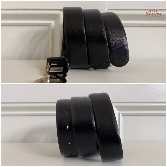 Authentic Dolce & Gabbana Black Patent Leather Silver D&G Buckle Belt Size 90/36 main image 4